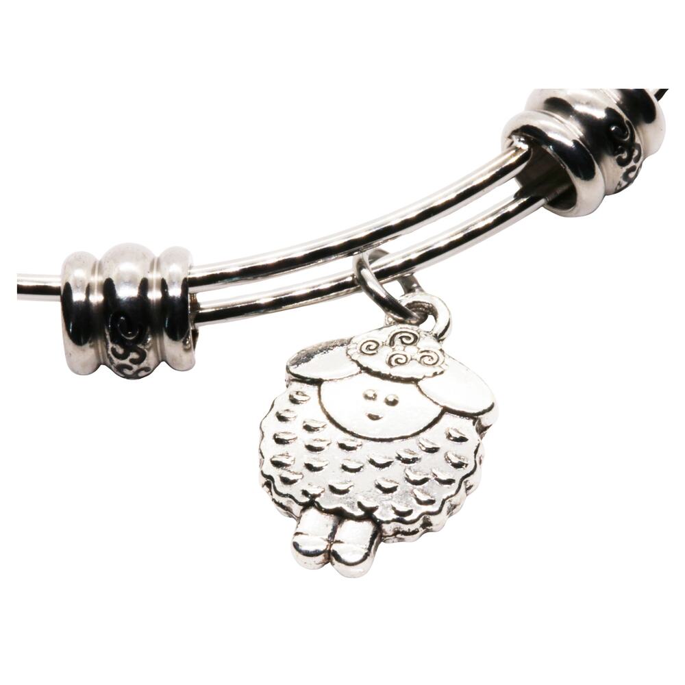 Stainless Steel Sheep Charm Bracelet with Animal Beads, Hypoallergenic Bangle